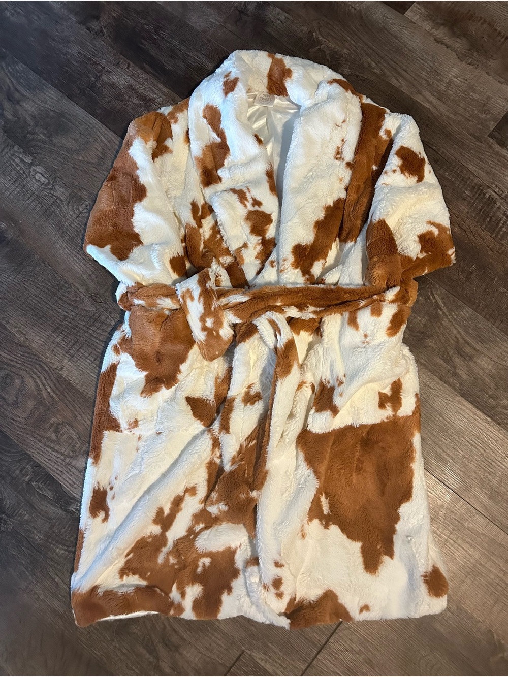 Cozy Minky Cow Print Robe in Brown & White